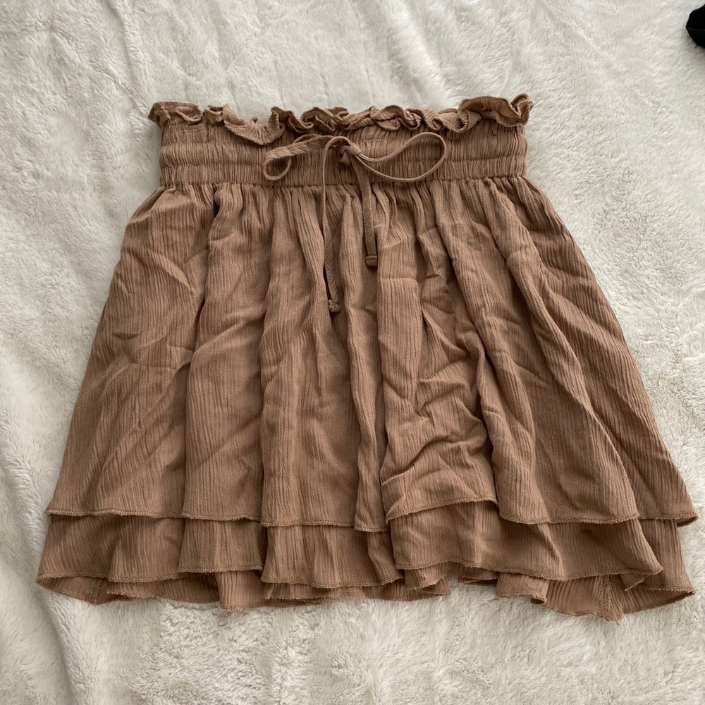 Princess Polly Tan Tiered Ruffle Mini Skirt